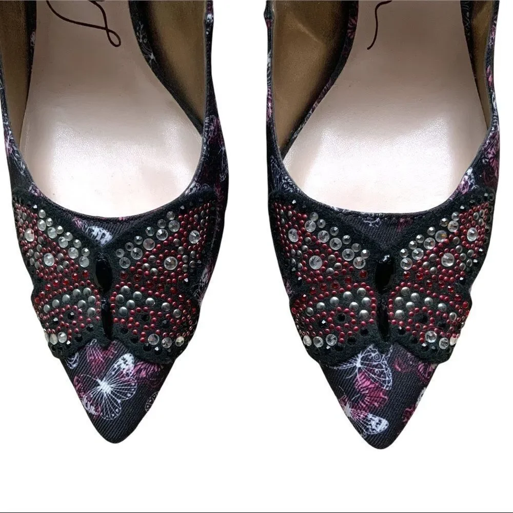 LIBBY EDELMAN Holly Butterfly Rhinestone Black Heel Pumps size 8 - Picture 4 of 14